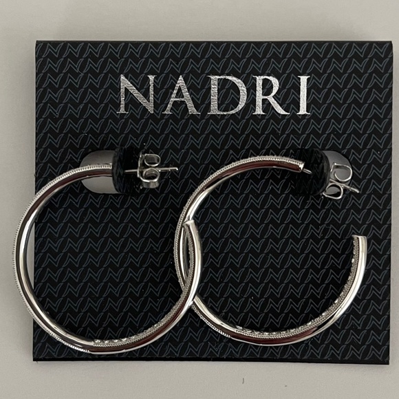 NADRI Med Hoop Earrings, In-Out CZs - Picture 2 of 4